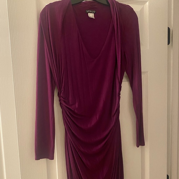Venus Dress w/Faux Shrug Ruched Purple - Picture 3 of 6